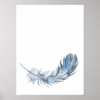 Watercolor Boho Blue Feather Print