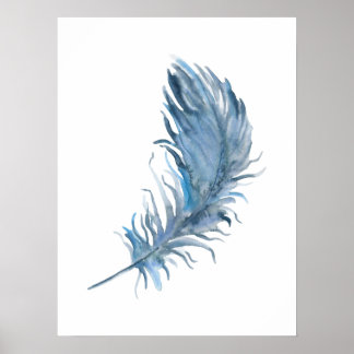 Watercolor Boho Blue Feather Print