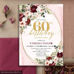 Watercolor Boho Blush Burgundy 60th Birthday Card