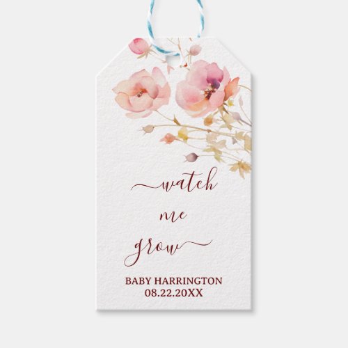 WATERCOLOR BOHO BLUSH PINK WILDFLOWERS BABY SHOWER GIFT TAGS