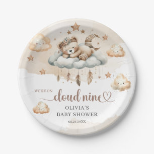 Watercolor boho brown ivory cloud nine teddy bear paper plates