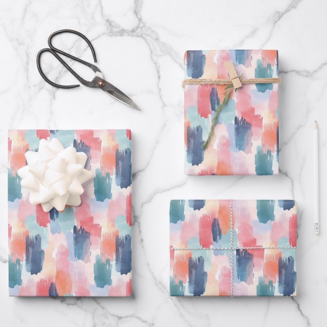 Watercolor Boho Brush Marks Wrapping Paper Sheets (Front)