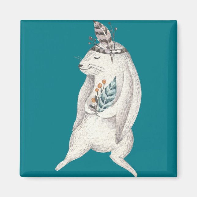 Watercolor Boho Bunny Magnet (Front)
