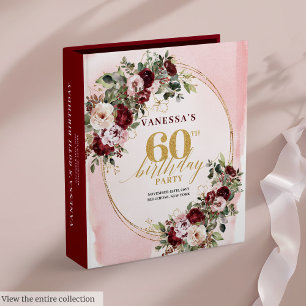 Watercolor Boho Burgundy Gold 60th Birthday Album 3 Ring Binder