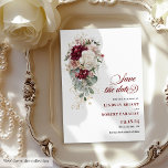 Watercolor Boho Burgundy Rose Save The Date Card<br><div class="desc">✅ For matching items search 208W in my collections ✅ Celebrate your love with this boho watercolor wedding invitation, featuring burgundy and white roses accented with gold leaves. Designed in a luxurious palette of burgundy, marsala, maroon, deep red, blush, and gold, this invitation combines romantic elegance with boho charm, perfect...</div>