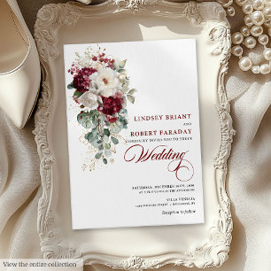 Watercolor Boho Burgundy White Wedding Invitation