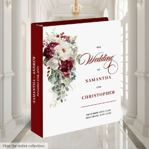 Watercolor Boho Burgundy White Wedding Memory Book 3 Ring Binder