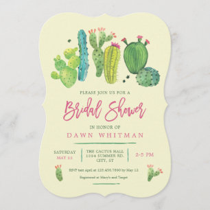 Watercolor Boho Cactus Bridal Shower Invitation