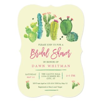 Watercolor Boho Cactus Bridal Shower Invitation