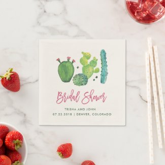 Watercolor Boho Cactus Bridal Shower Napkin