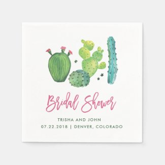 Watercolor Boho Cactus Bridal Shower Napkin