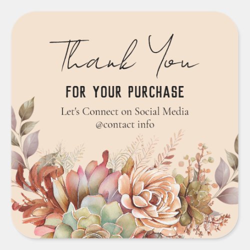 Watercolor Boho Cactus Business Thank You  Square Sticker