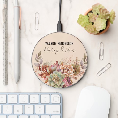 Watercolor Boho Cactus Business  Wireless Charger