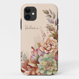 Watercolor Boho Cactus Monogram iPhone 11 Case