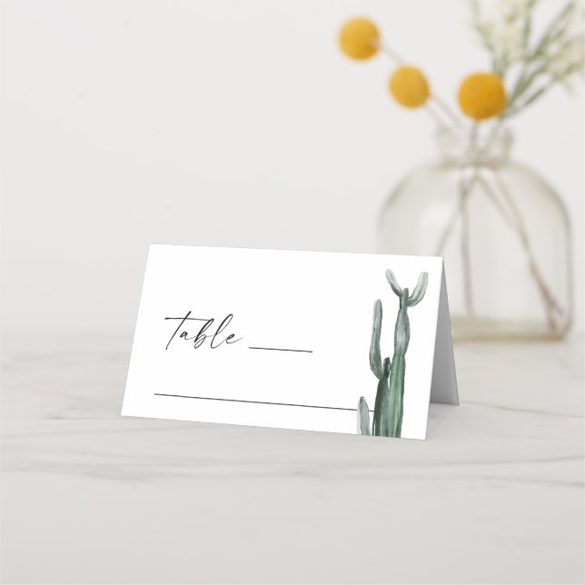 Watercolor Boho Cactus | Rustic Desert Wedding Place Card (Front)