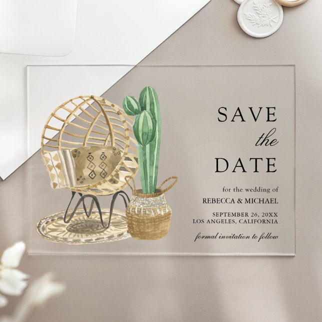 Watercolor Boho Cactus Wedding Save the Date (Creator Uploaded)