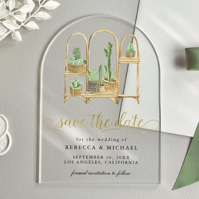 Watercolor Boho Cactus Wedding Save the Date (Creator Uploaded)
