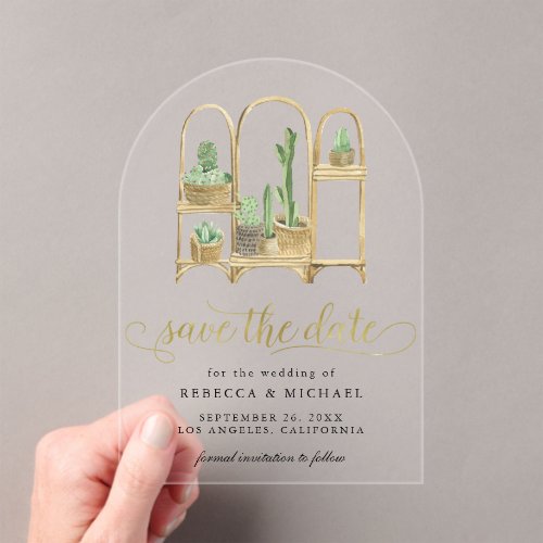 Watercolor Boho Cactus Wedding Save the Date Acrylic Invitations