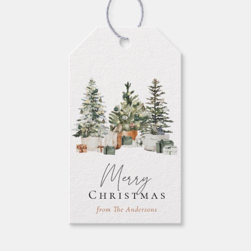 Watercolor Boho Chic Christmas Tree Rustic Holiday Gift Tags