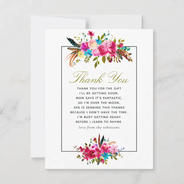 Watercolor Boho Chic Floral Baby Shower Thank You | Zazzle