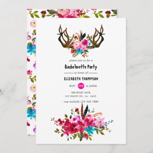 Watercolor Boho Chic Floral Bachelorette Party Invitation