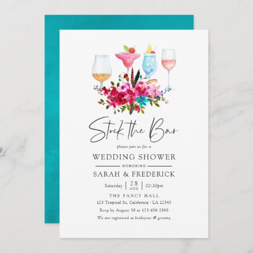 Watercolor Boho Chic Floral Stock the Bar Invitation