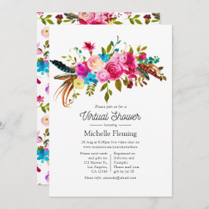 Watercolor Boho Chic Floral Virtual Baby Shower Invitation