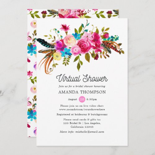 Watercolor Boho Chic Floral Virtual Bridal Shower Invitation