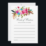 Watercolor Boho Chic Floral Wedding Bridal Advice<br><div class="desc">Boho chic pink and blue watercolor floral bouquets Bridal Shower advice for the Bride-to-be card with elegant Wedding typography.</div>