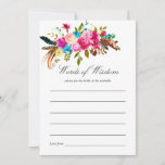 Watercolor Boho Chic Floral Wedding Bridal Advice<br><div class="desc">Boho chic pink and blue watercolor floral bouquets Bridal Shower advice for the Bride-to-be card with elegant Wedding typography.</div>