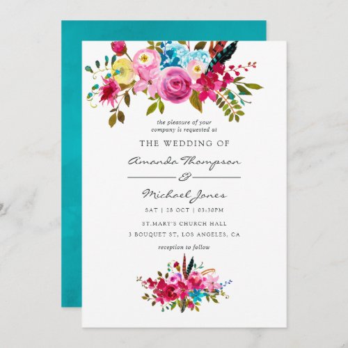 Watercolor Boho Chic Floral Wedding Invitation
