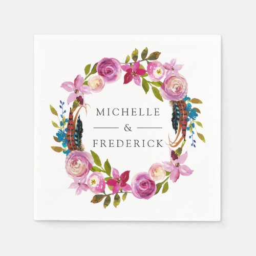 Watercolor Boho Chic Floral Wedding Napkins