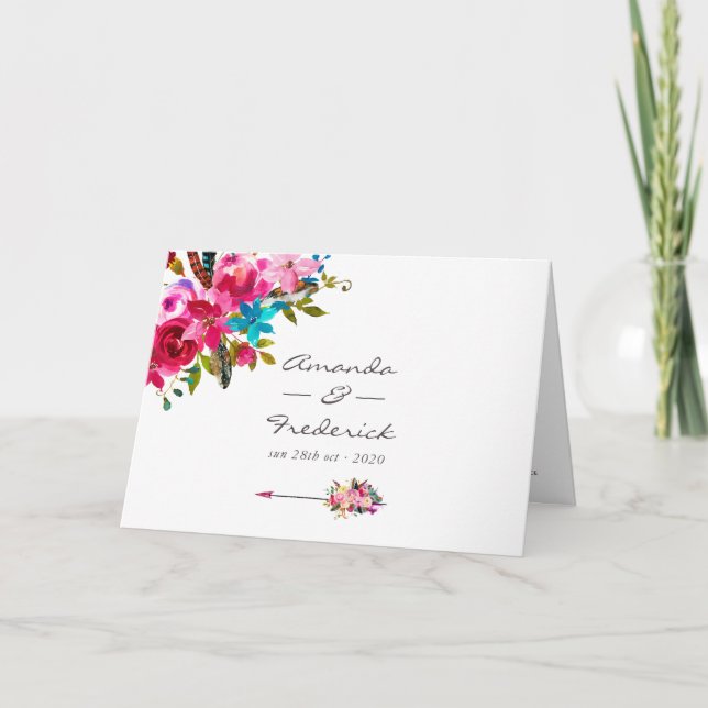 Watercolor Boho Chic Floral Wedding Program (Front)