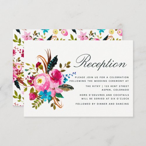 Watercolor Boho Chic Floral Wedding Reception Invitation