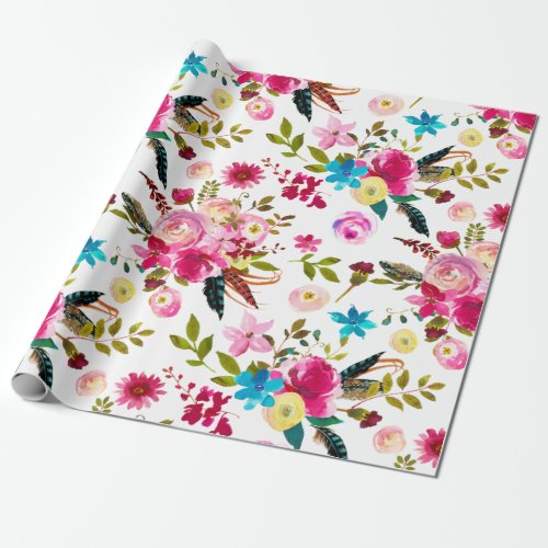 Watercolor Boho Chic Floral Wedding Wrapping Paper