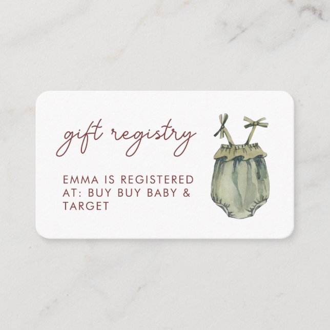 Watercolor Boho Clothing Baby Shower gift Registry Enclosure Card (Front)