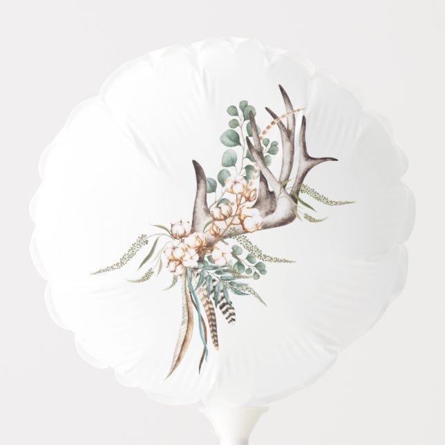 Watercolor Boho Cotton and Eucalyptus Boho Wedding Balloon (Front)