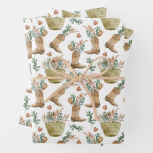 Watercolor Boho Cowboy Pattern Wrapping Paper Sheets