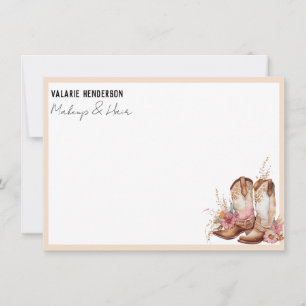Watercolor Boho Cowgirl Boots Business Note Card