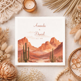 Watercolor Boho Desert Mountain Southwest Wedding Napkins