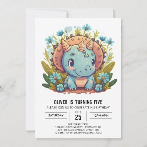 Watercolor Boho Dinosaur Boy Birthday Invitation