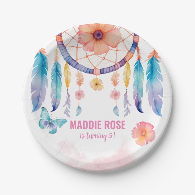 Watercolor Boho Dreamcatchers Paper Plates (Front)