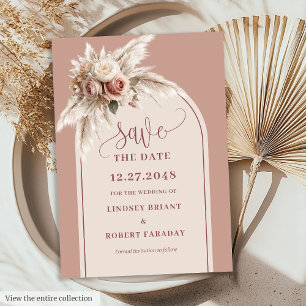 Watercolor Boho Dusty Pink Floral Save the Date Invitation