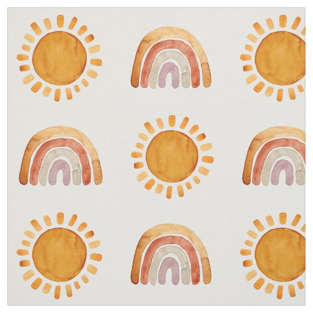 Watercolor Boho Earthy Rainbow and Sun  Fabric (Swatch)