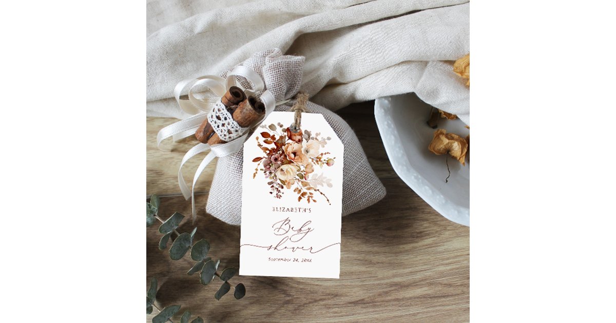 Watercolor Boho Fall Floral Baby Shower Thank you Gift Tags | Zazzle