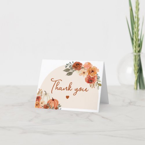 Watercolor Boho Fall Pumpkin Autumn Floral Thank You Card