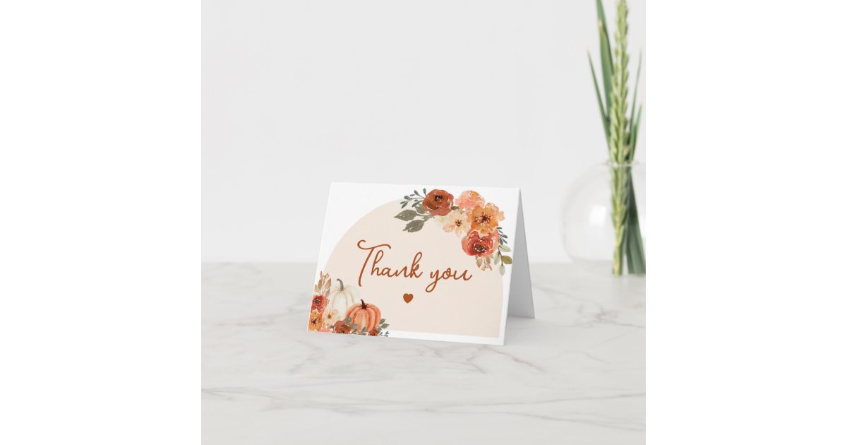 Watercolor Boho Fall Pumpkin Autumn Floral Thank You Card | Zazzle