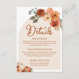 Watercolor Boho Fall Pumpkin Wedding Details Enclosure Card