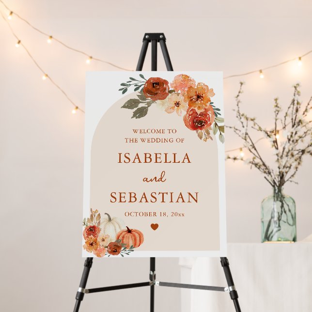 Watercolor Boho Fall Pumpkin Wedding Welcome Sign (In Situ (Stand))