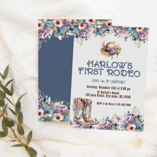 Watercolor Boho First Rodeo Cowgirl Birthday Invitation